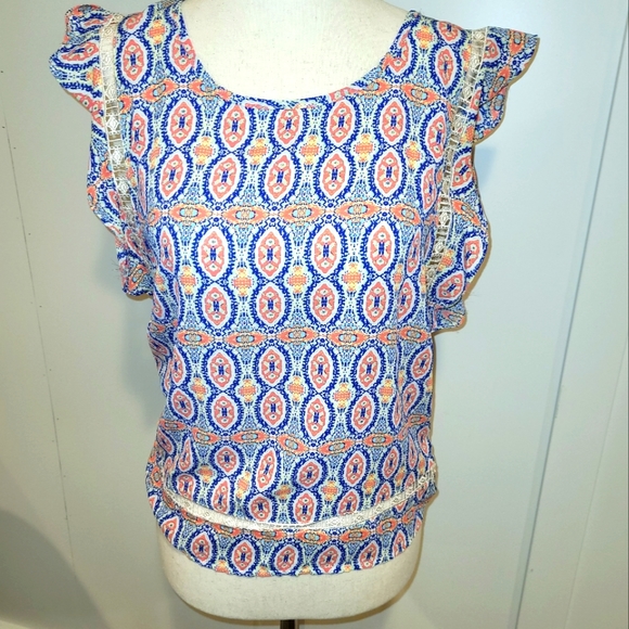 Xhilaration sleeveless print top Orange and blue Size XS - Picture 3 of 8
